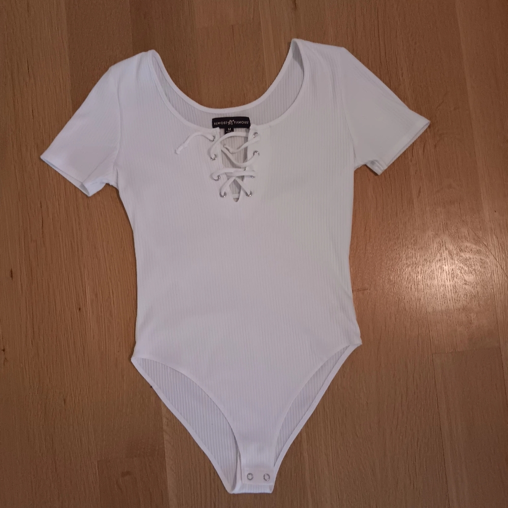 Almost Famous White Lace-Up Bodysuit